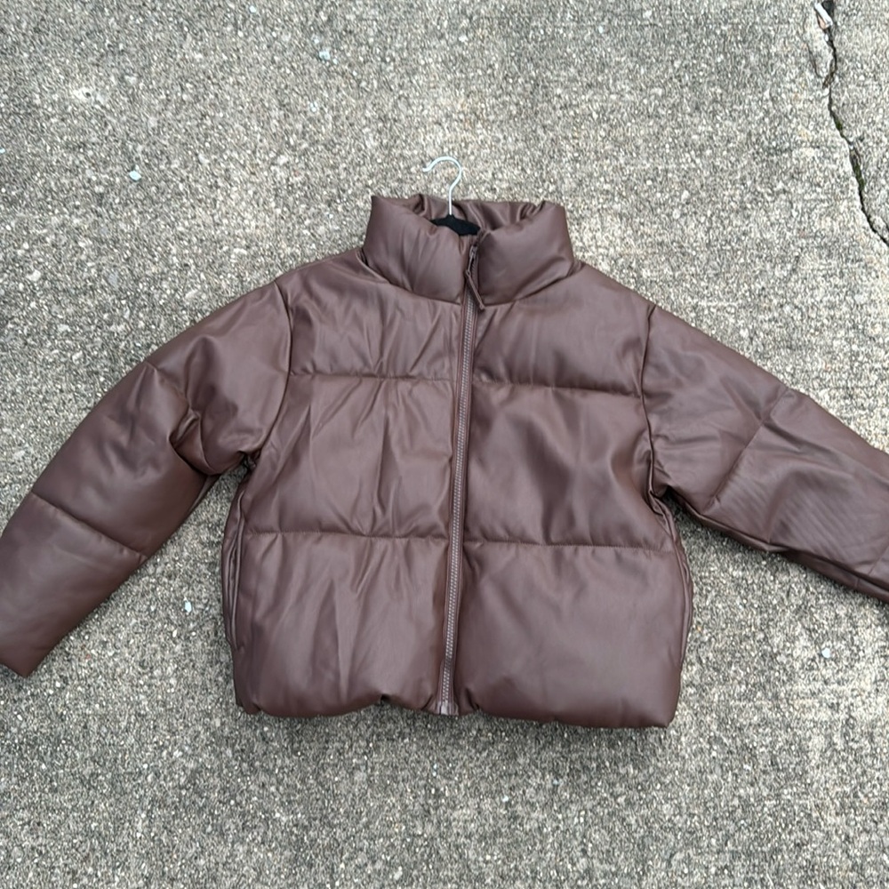 brown faux leather puffer